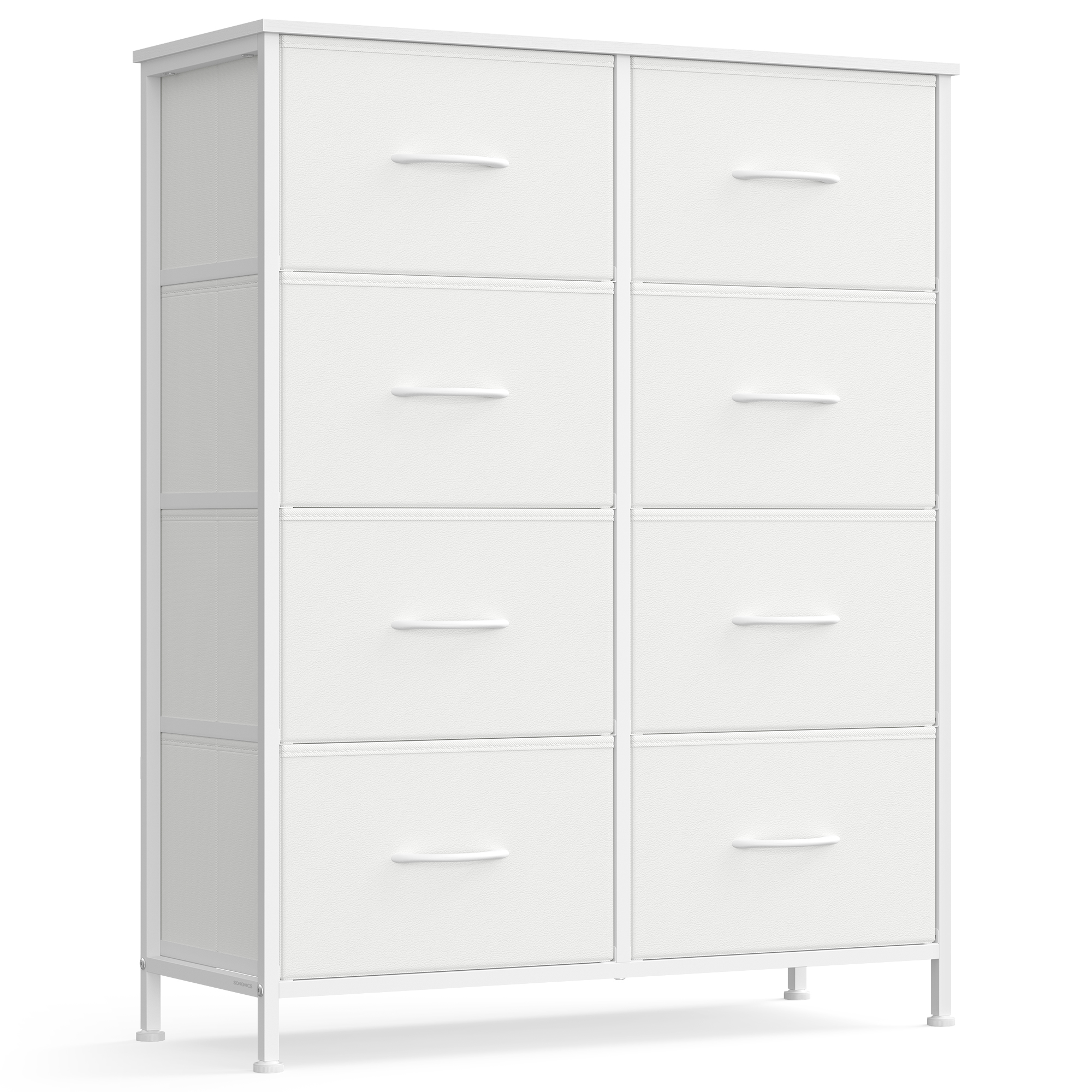 SONGMICS Cassettiera, 8 Cassetti in Tessuto, Acciaio, MDF, Tessuto Non Tessuto, per Camera da Letto, Guardaroba, Ingresso, Soggiorno, Bianco Nuvola e Bianco Neve/Bianco