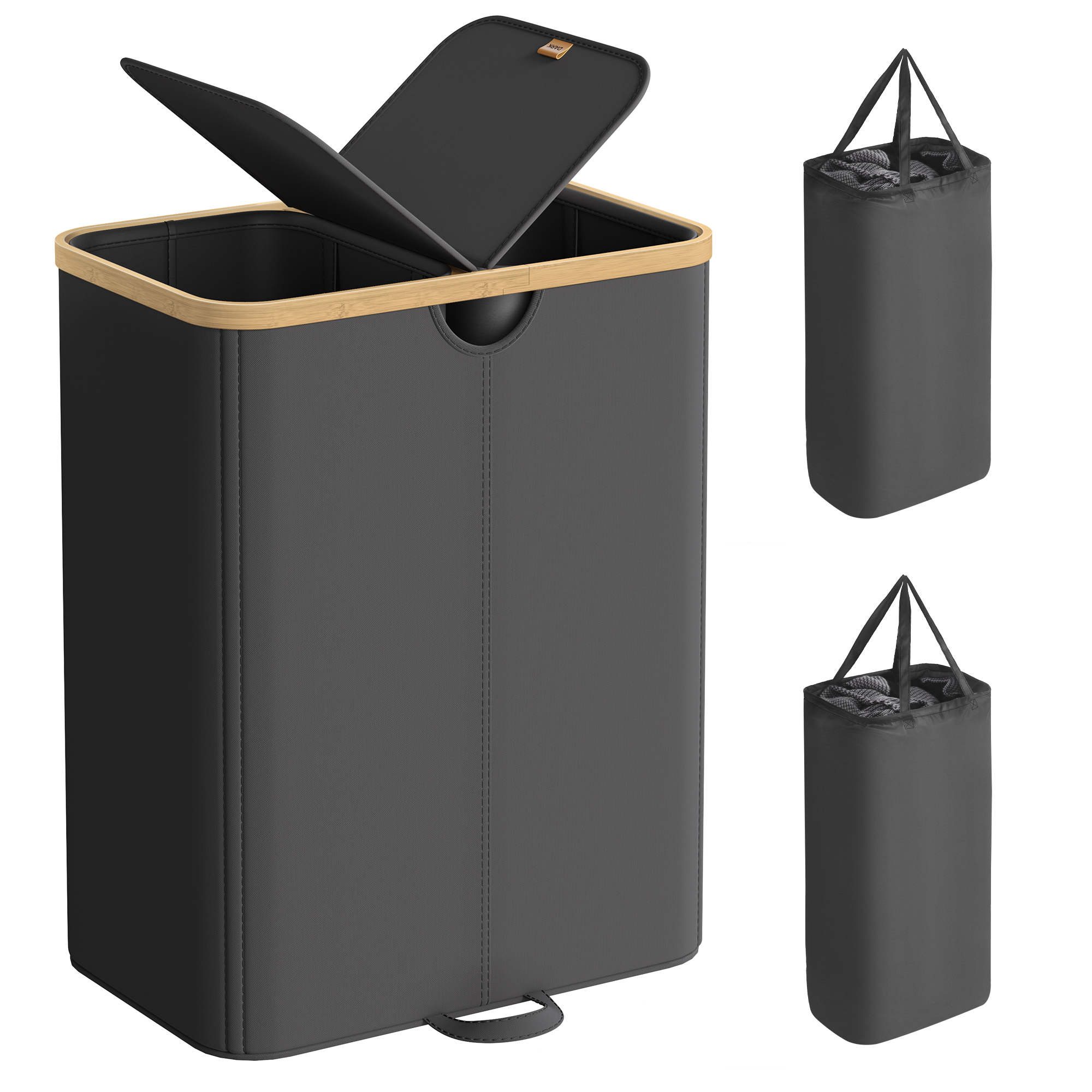 SONGMICS Cesto Biancheria 2 Scomparti, 150 L, con Coperchio, Sacchetti Estraibili, per Lavanderia, Camera, Soggiorno, Nero e Beige/Nero e Grigio/Bianco e Beige SONGMICS Cesto Biancheria 2 Scomparti, 150 L, con Coperchio, Sacchetti Estraibili, per Lavanderia, Camera, Soggiorno, Nero e Beige/Nero e Grigio/Bianco e Beige