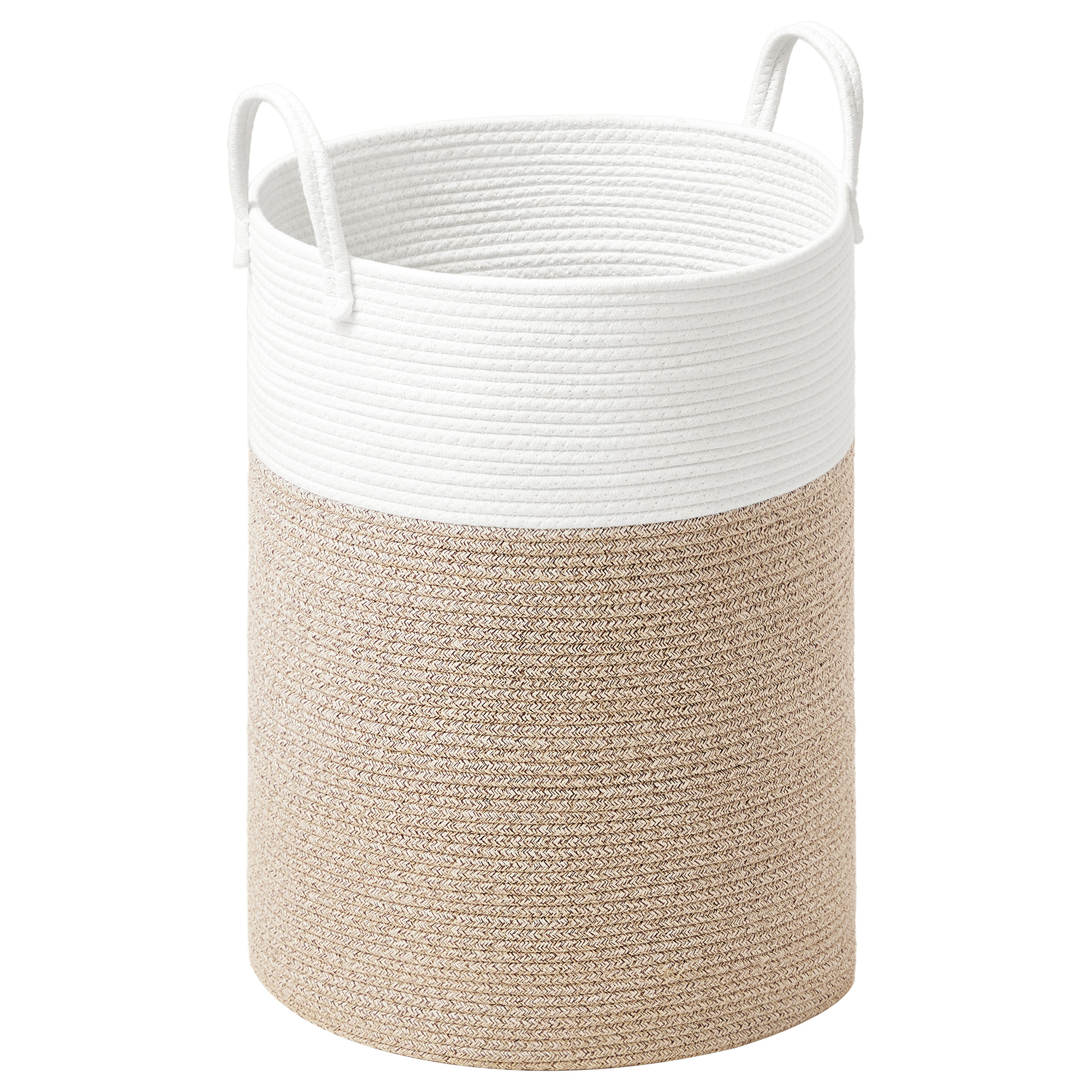 SONGMICS Cesto Portabiancheria, Cesto Portabiancheria per Bambini 80 L, con Coperchio, Corda in Cotone, Manico, Coulisse, per Peluche, Coperte, Camera da Letto, 40 x 40 x 60 cm, Bianco e Marrone
