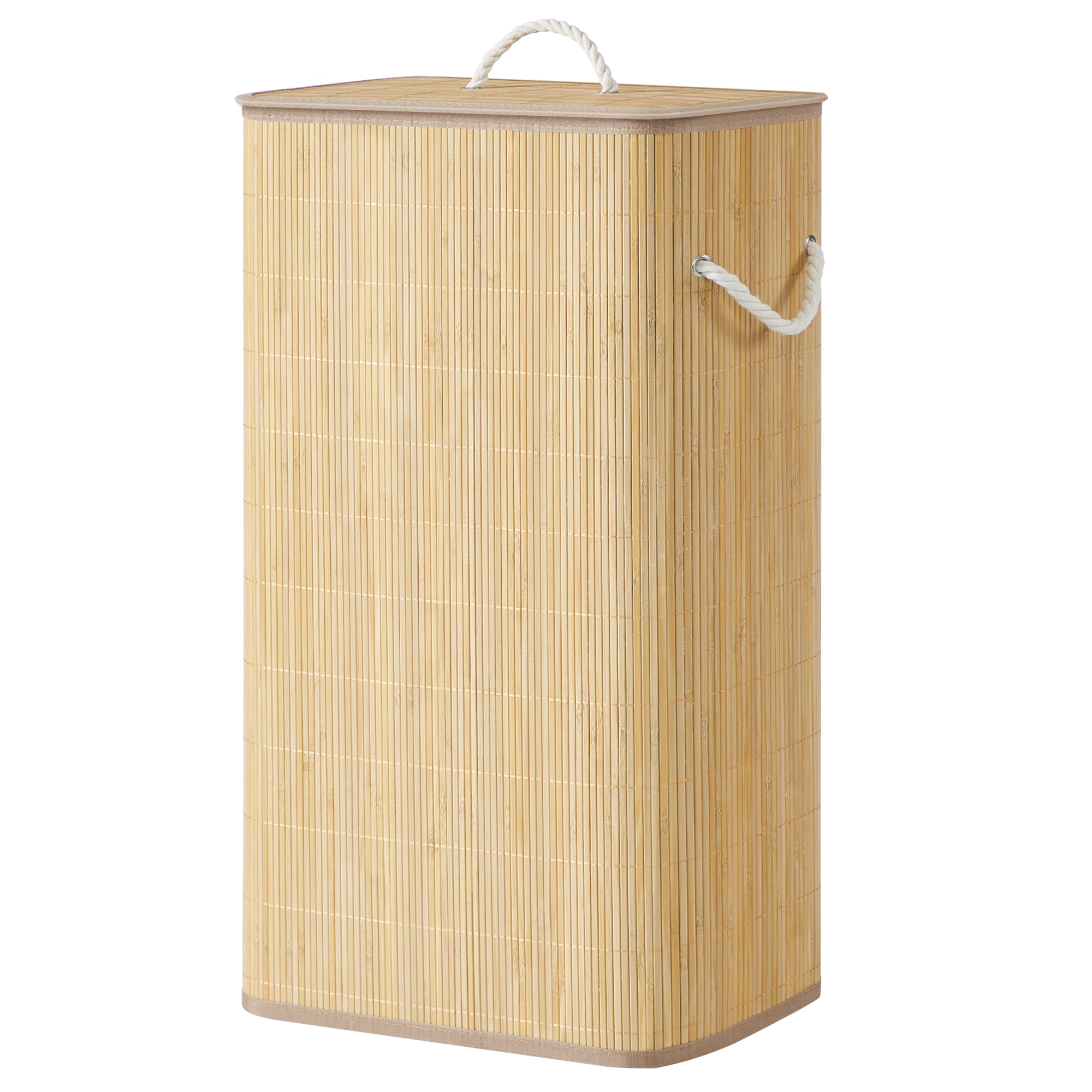 SONGMICS Cesto Portabiancheria con Coperchio, 90 L, Cesto Portabiancheria in Bambù, Rettangolare, Contenitore per Biancheria con Manici, Pieghevole, Rimovibile e Lavabile in Lavatrice, Naturale