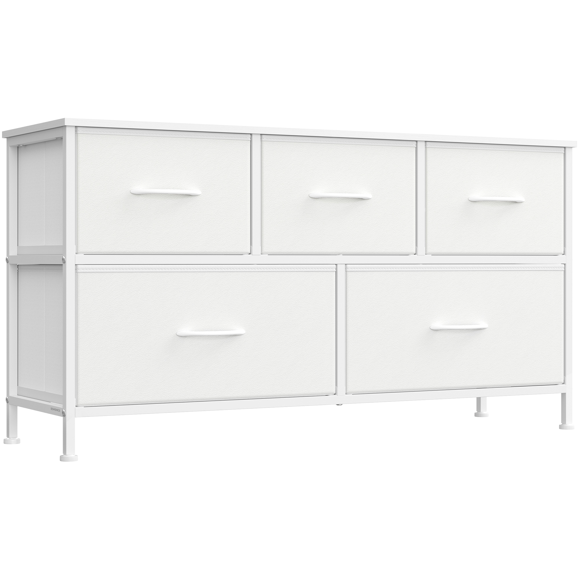 SONGMICS Comò con 5 Cassetti per Camera da Letto, Mobile Contenitore, Acciaio, MDF, Tessuto Non Tessuto, per Camera da Letto, Guardaroba, Ingresso e Soggiorno, Bianco Nuvola e Bianco Neve