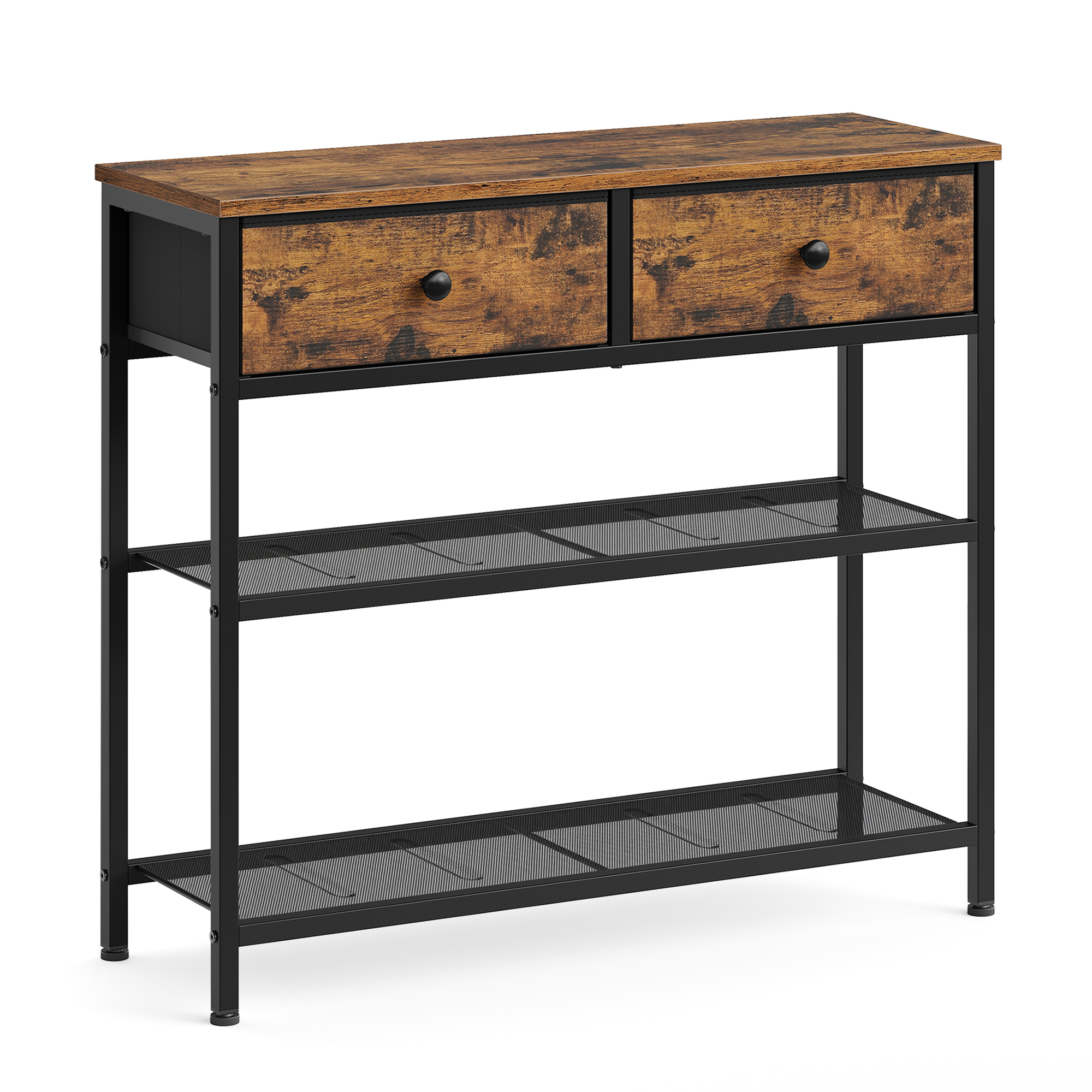 SONGMICS Consolle Stretta con 2 Cassetti e Ripiani, 76,7 x 30 x 78,7 cm, Marrone Rustico