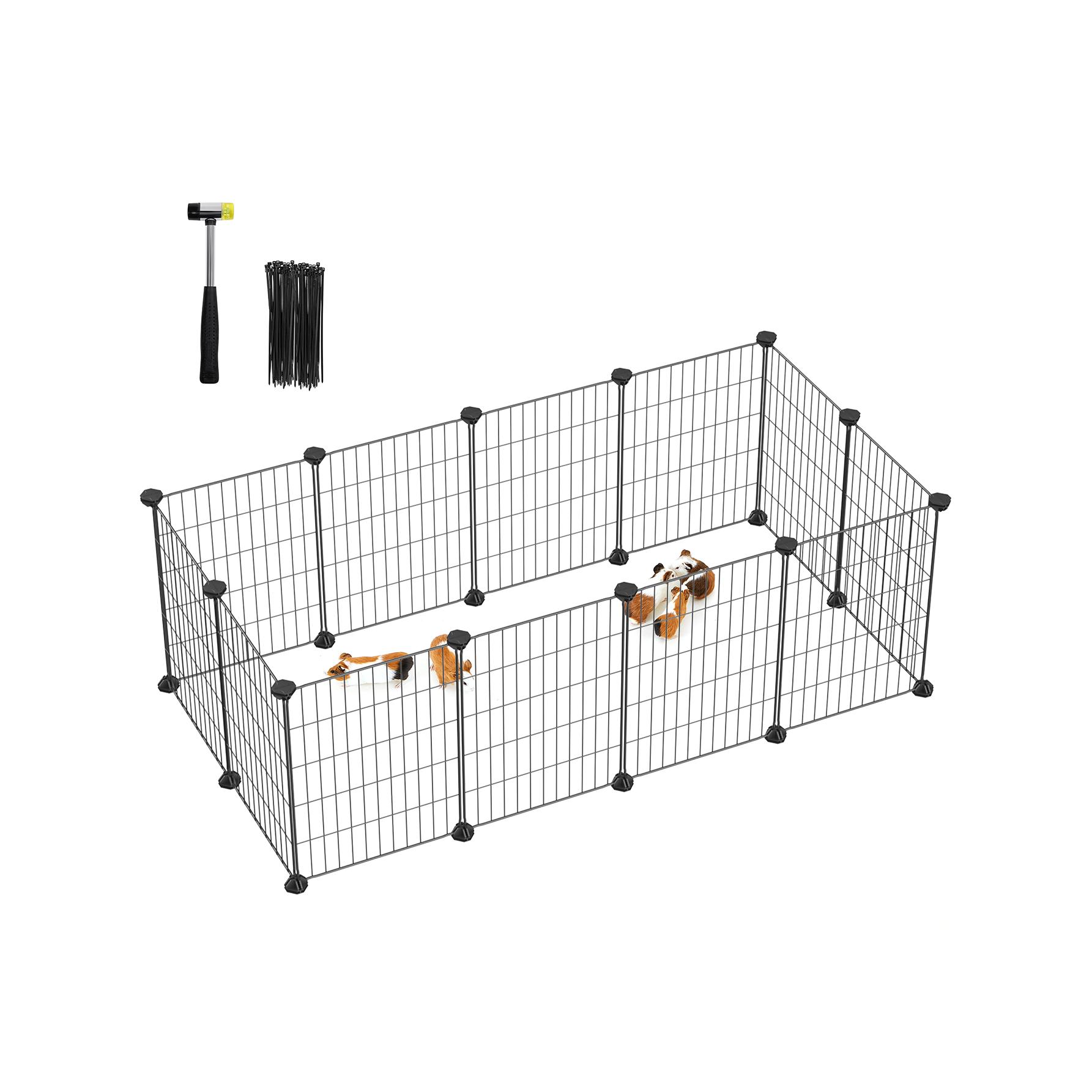 SONGMICS Gabbia per animali domestici, recinzione in metallo per criceti, conigli, parco per animali fai da te, per piccoli animali, nero/bianco