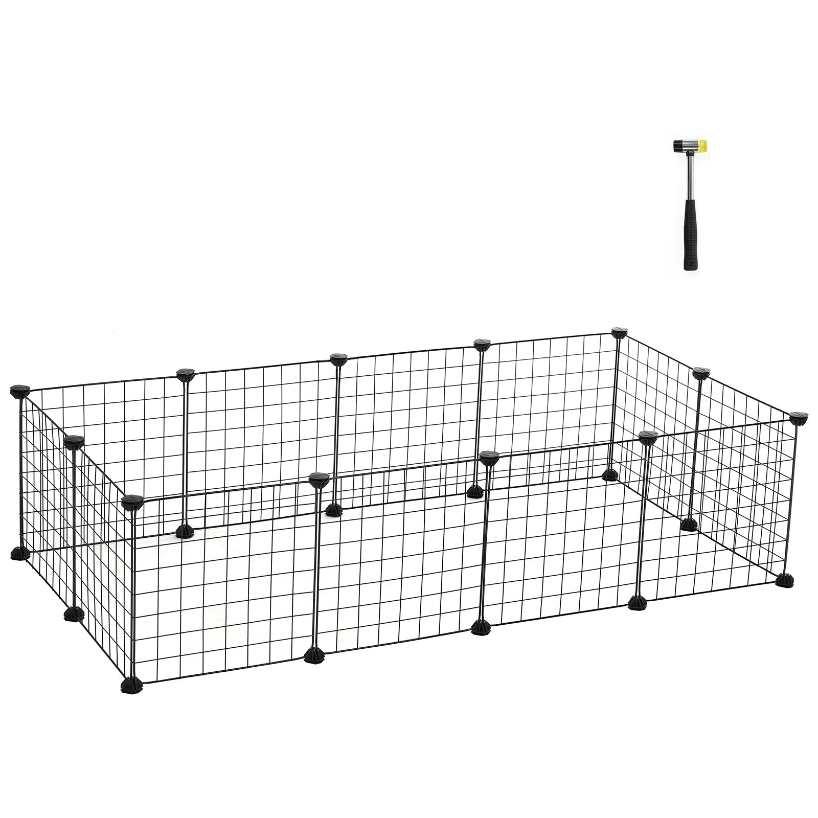 SONGMICS Gabbia per animali domestici, recinzione in metallo per criceti, coniglietti, parco per animali fai da te, per piccoli animali, nero/bianco