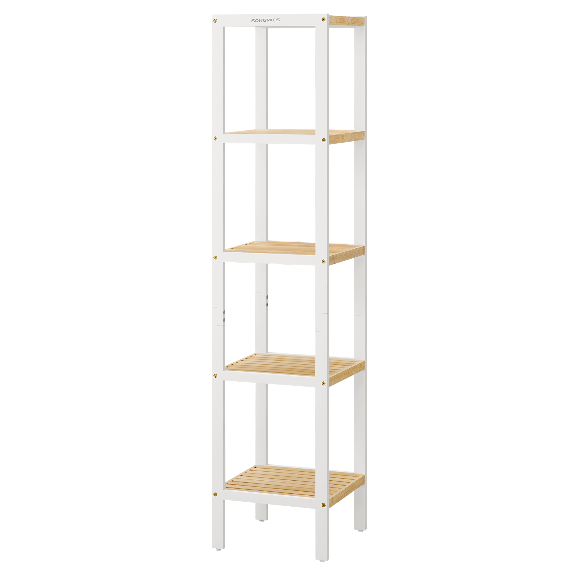 SONGMICS Mensola da Bagno a 5 Ripiani in Bambù, Mensola Stretta, Mensola Angolare Multifunzionale, per Cucina, Soggiorno, Camera da Letto, Corridoio, Bianco Nuvola e Beige Naturale/Bianco