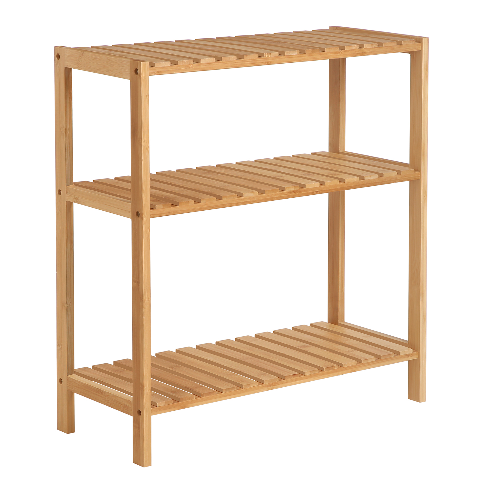 SONGMICS Mensola da Bagno in Legno, Scaffale Portaoggetti, Scaffale a 3 Ripiani per Piante, per Bagno, Soggiorno, Balcone, Cucina, 26 x 60 x 66 cm, Naturale/Bianco e Naturale
