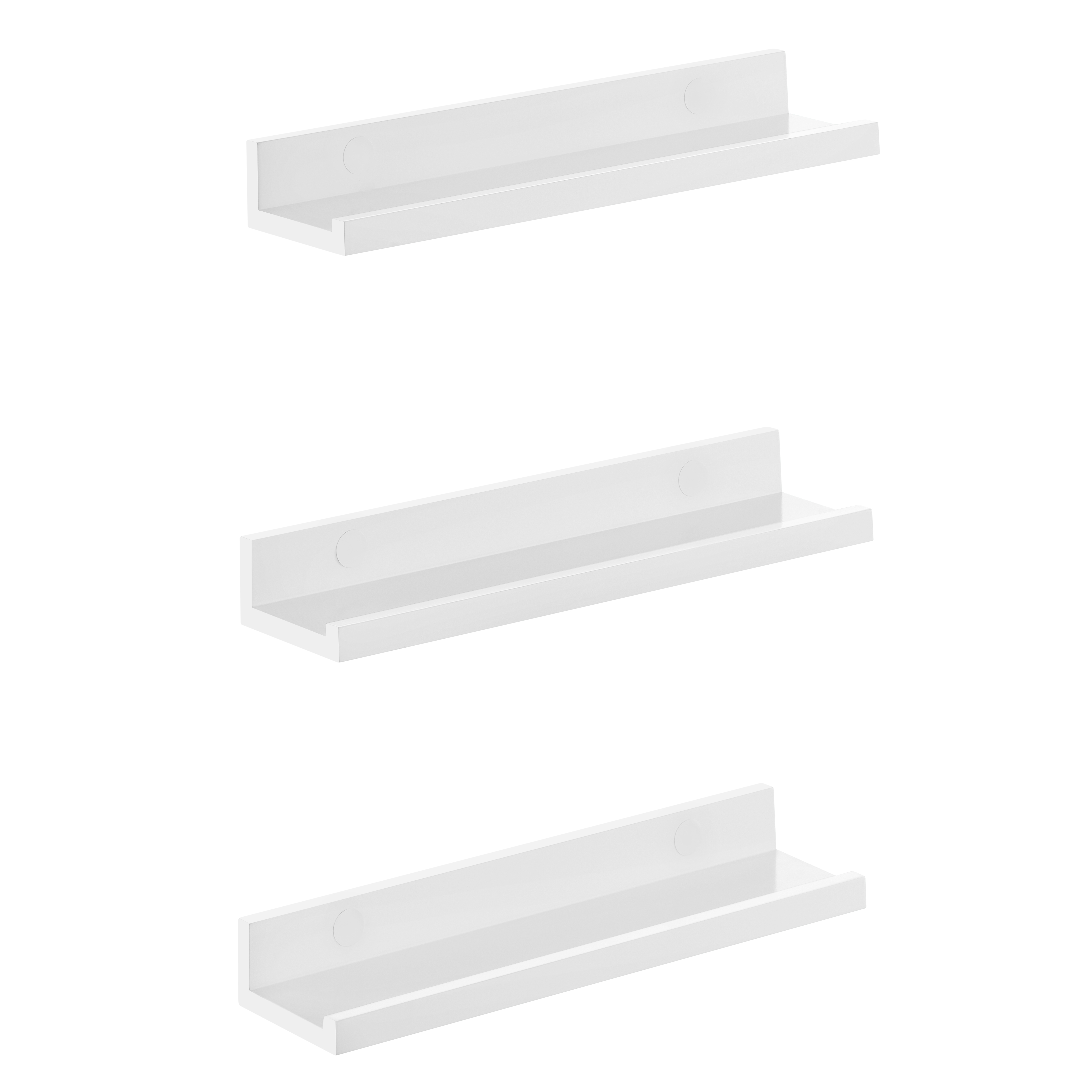 SONGMICS Mensole da Parete, Set di 3, Mensole Sospese, per Cornici e Decorazioni, per Soggiorno, Ufficio Domestico, Bagno, Cucina, Bianco Opaco/Nero Lucido