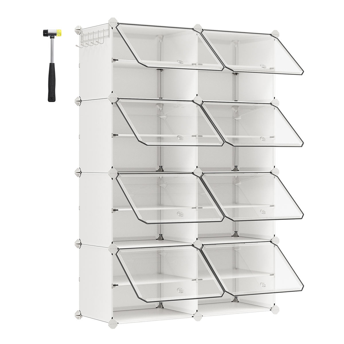 SONGMICS Mobile Portascarpe in Plastica, 8 Scomparti, Scaffale Portascarpe Modulare, Mensola Modulare in Plastica, 30 x 40 x 30 cm per Cubo, con Anta, Struttura in Acciaio, Pannello in Plastica,