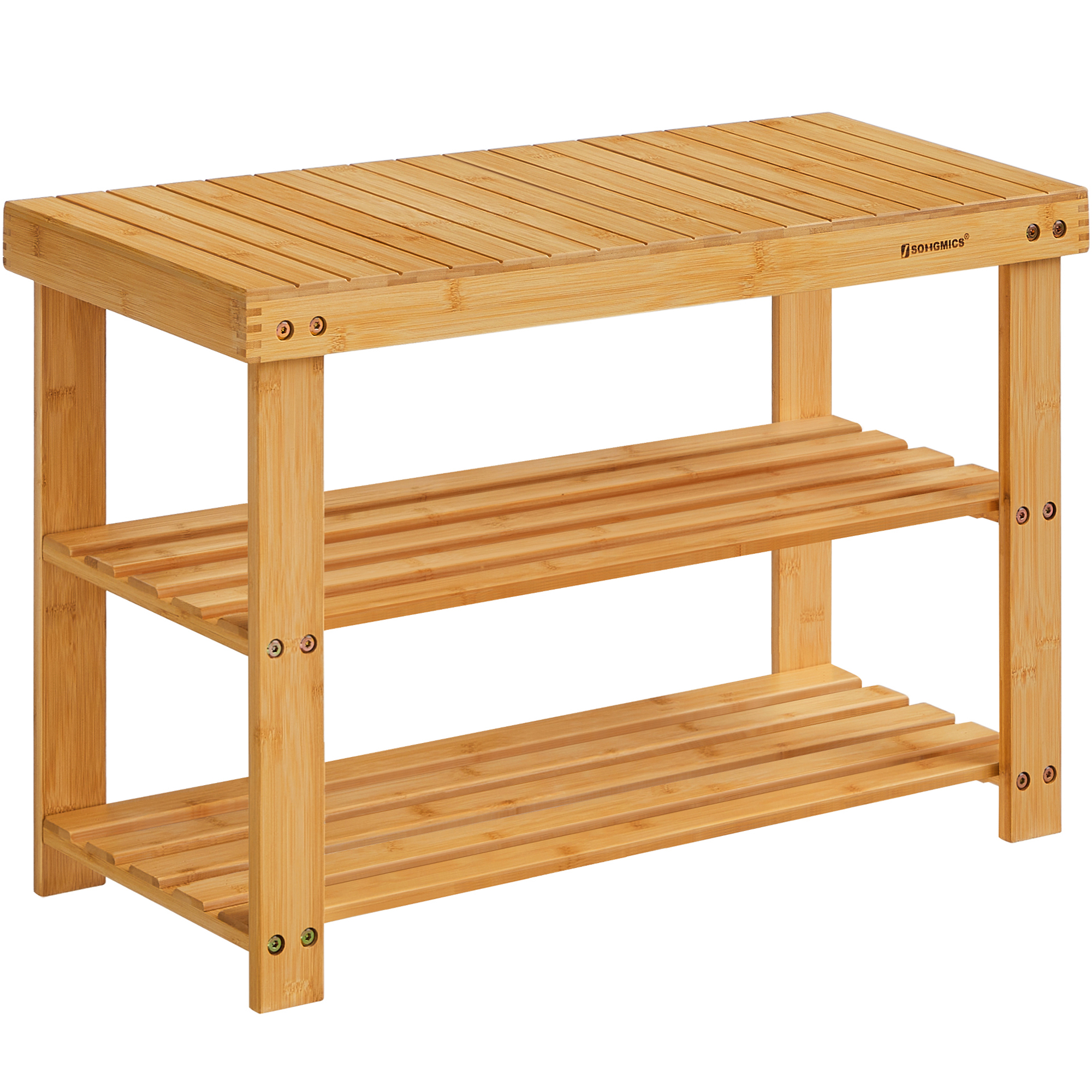 SONGMICS Panca per scarpe in bambù, colore naturale, 70 x 28 x 45 cm