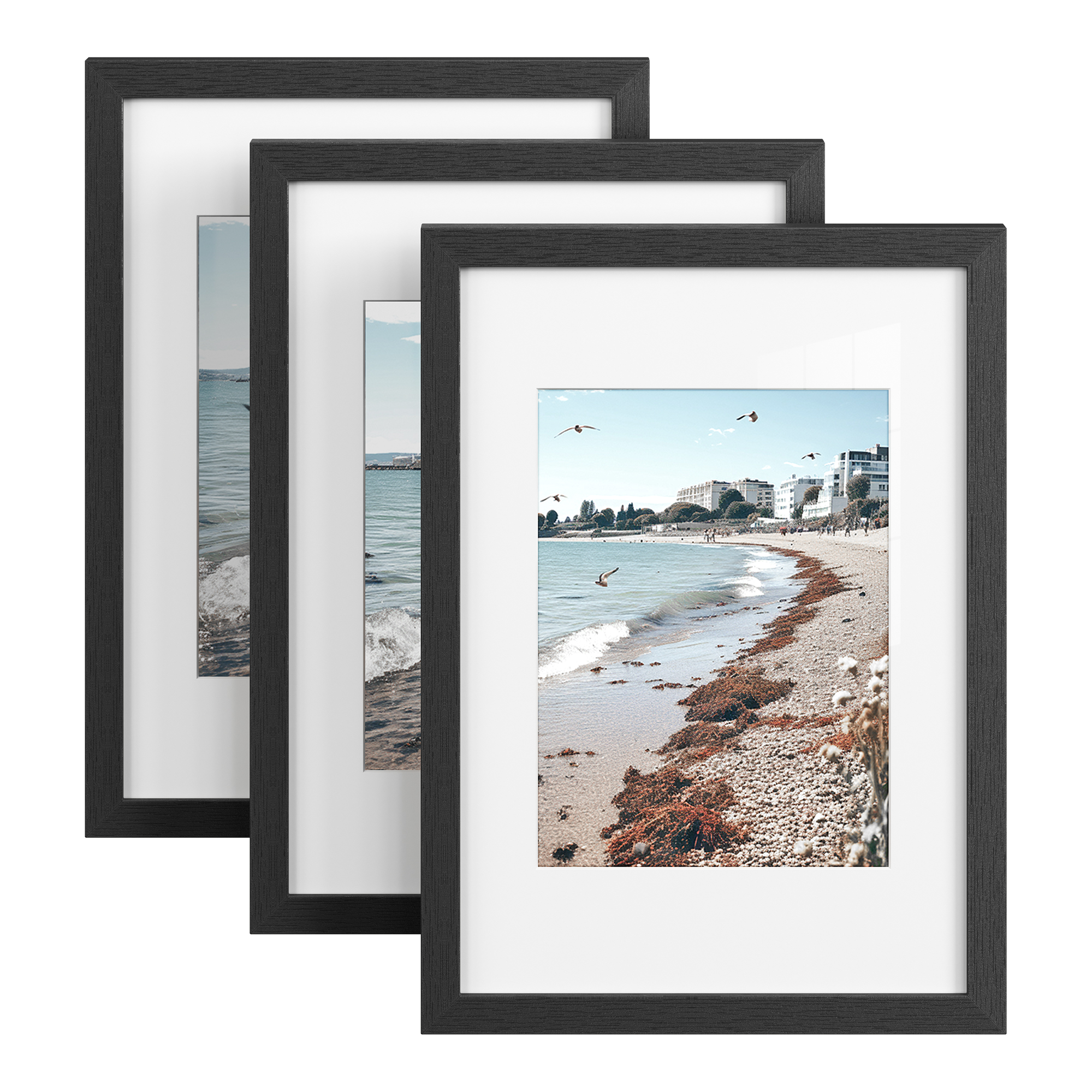 SONGMICS Portafoto A4, Portafoto da parete e da tavolo, Pannello MDF, con chiodi senza traccia, Set di 3, Nero