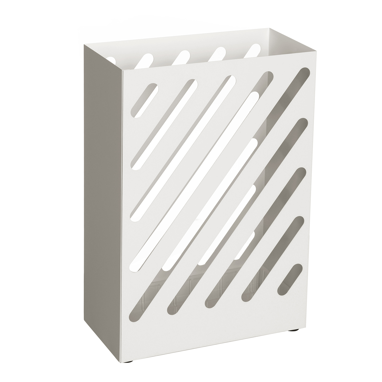 SONGMICS Portaombrelli, Portaombrelli, Secchio per ombrelli, Portaombrelli rettangolare, Ganci, Piastre per l'accumulo di acqua, Design cavo, Bianco