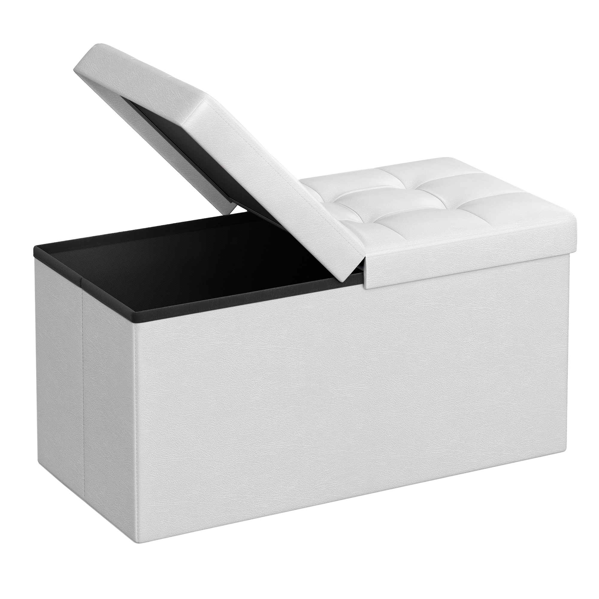 SONGMICS Pouf contenitore, panca contenitore, panca con coperchio pieghevole, capacità di 89 L/120 L, con sedile imbottito, 38 x 76 x 38 cm/38 x 110 x 38 cm, bianco