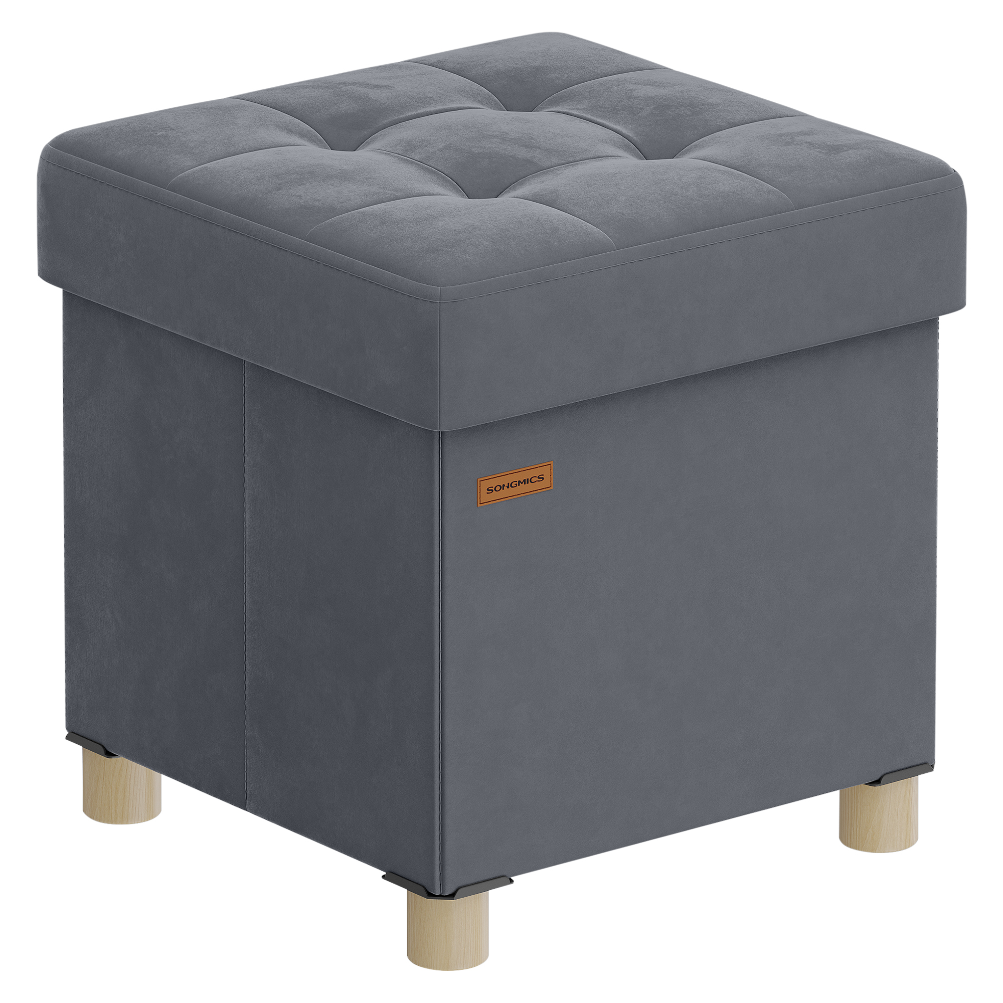 SONGMICS Pouf contenitore piccolo, panca pieghevole, 38 x 38 x 40 cm, poggiapiedi, 37 L, superficie in velluto, per camera da letto, soggiorno, dormitorio, grigio ardesia/rosa gelatina/beige