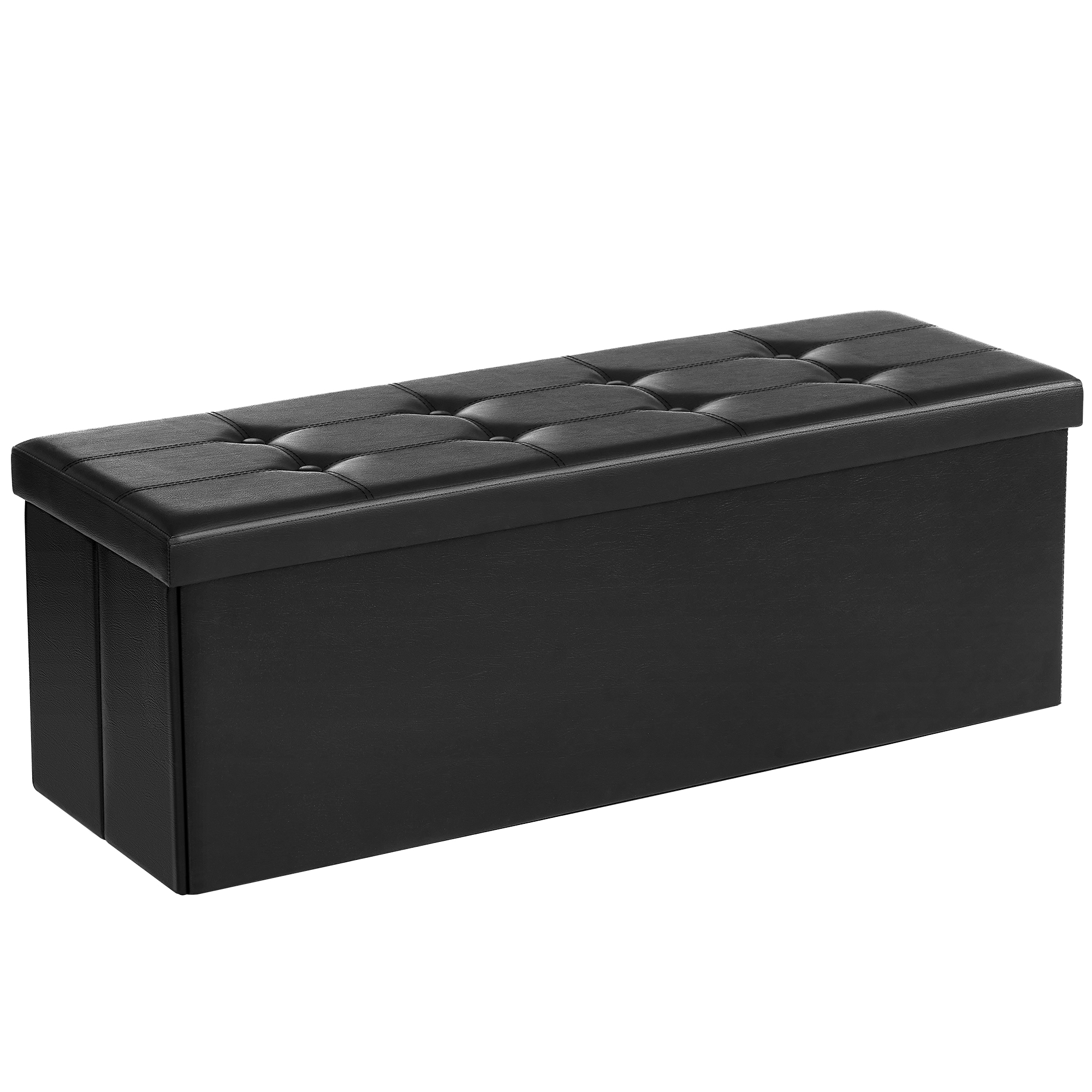 SONGMICS Puff contenitore, baule portaoggetti pieghevole, 38 x 110 x 38 cm, poggiapiedi sgabello, panca a cubo, supporta fino a 300 kg, per soggiorno, camera da letto, ingresso, nero/bianco/grigio