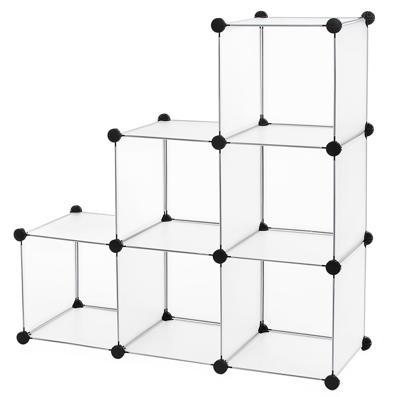 SONGMICS Scaffale Modulare a 6 Scomparti, Organizer Modulare in Plastica con Gambe, Scarpiera, Cubo 30 x 30 x 30 cm, Soggiorno, Camera da Letto, Studio, Martello in Gomma, Bianco/Bianco Crema/Marrone