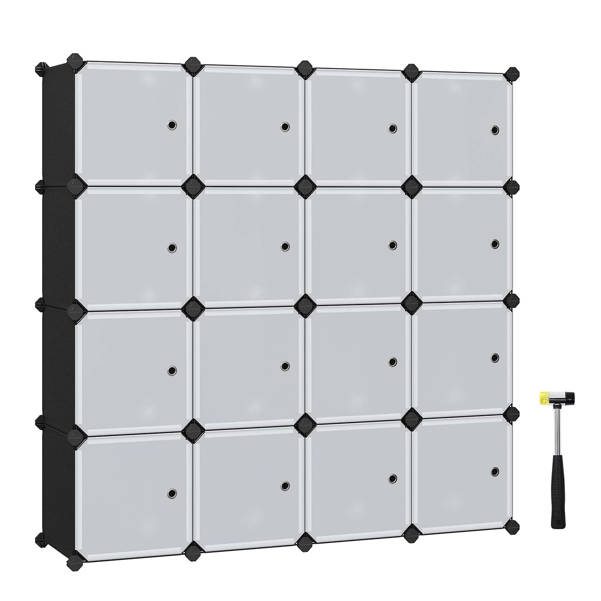 SONGMICS Scaffale Modulare, Armadio Modulare a 16 Cubi, Scaffale in Plastica con Ante, per Sneakers, Abbigliamento, Libri, Facile da Montare, Bianco/Grigio e Bianco/Nero e Bianco