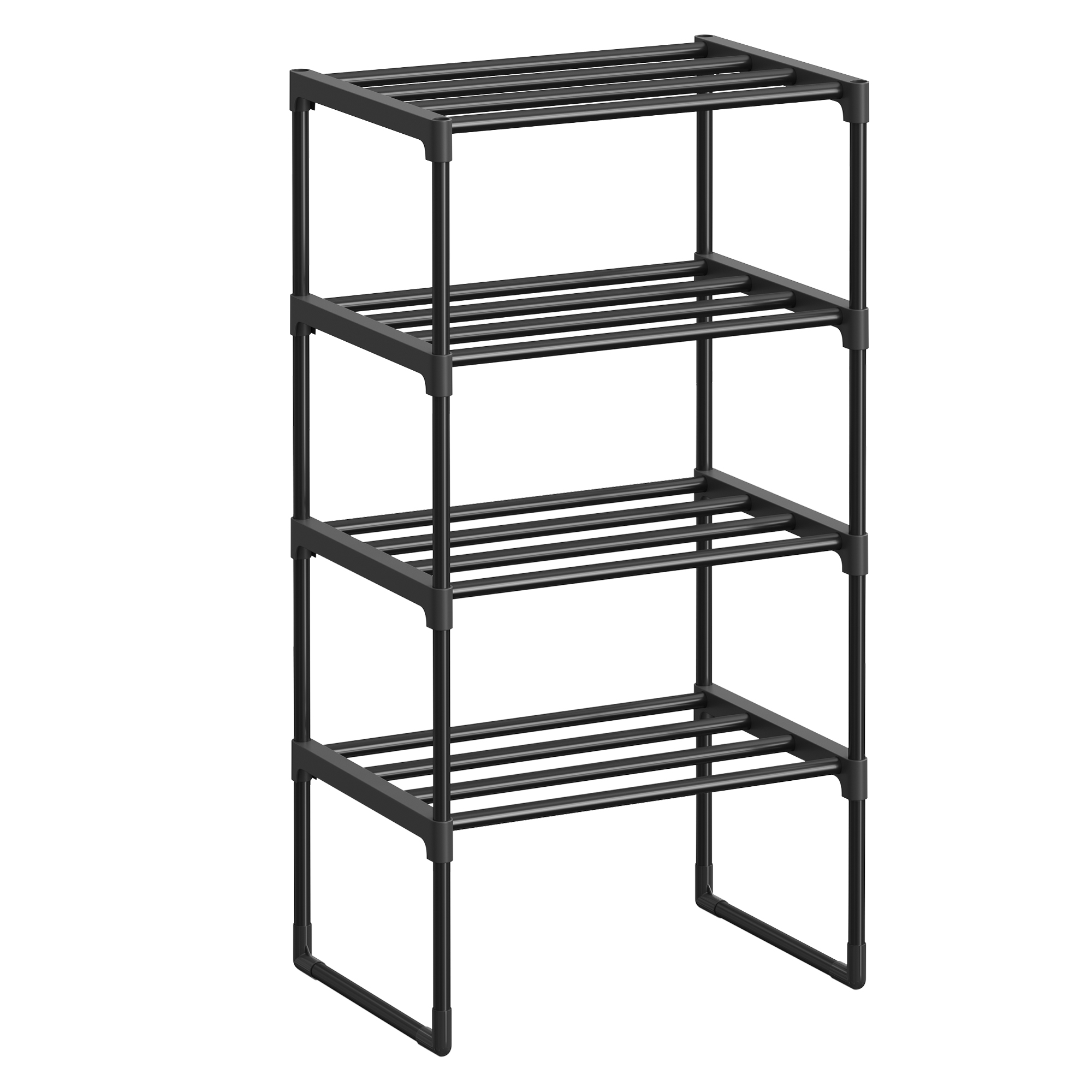 SONGMICS Scarpiera a 4 Ripiani, Scarpiera in Metallo, Organizer per Scarpe, per 4-8 Paia di Scarpe, Impilabile, per Ingresso, 30 x 42,5 x 71,5 cm, Nero