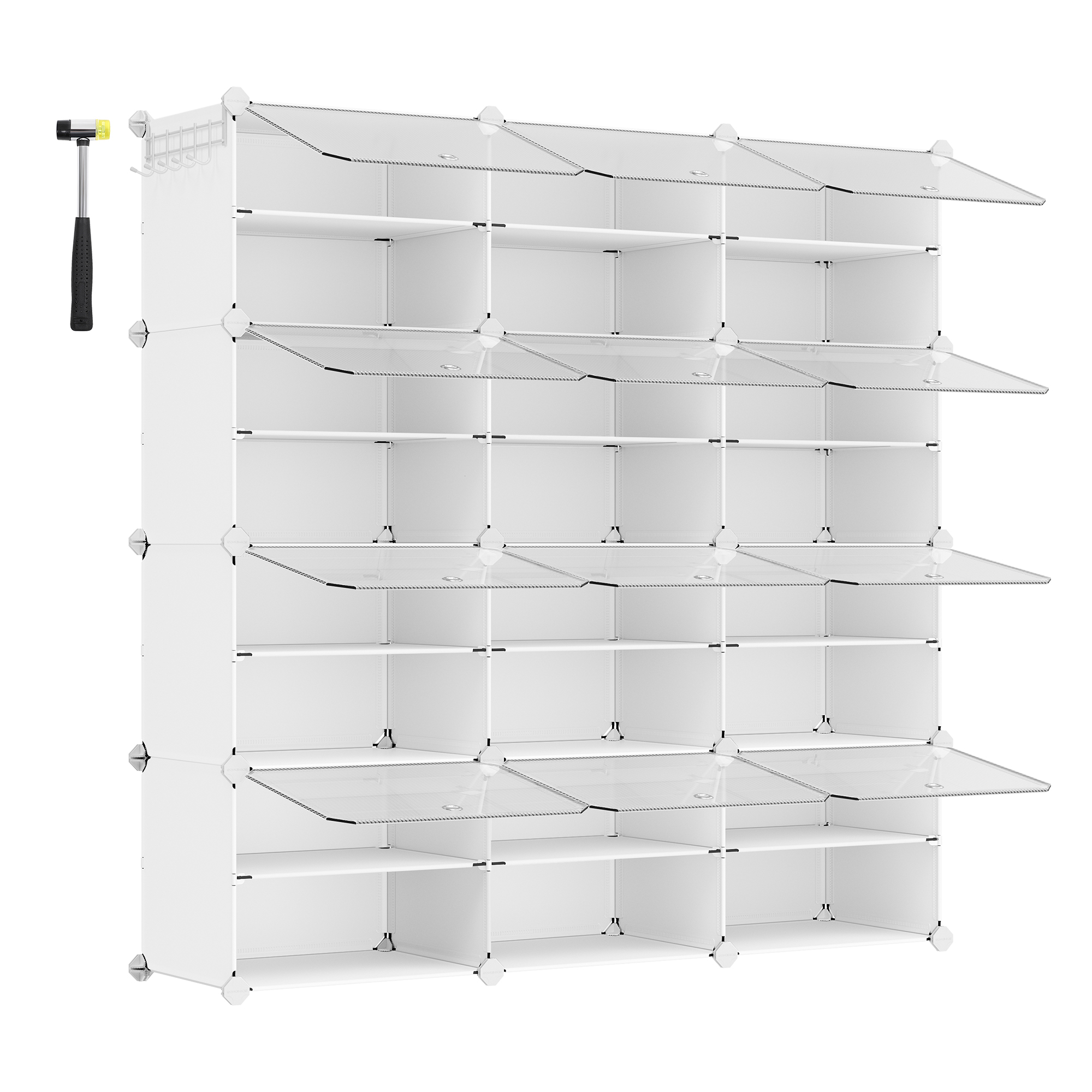 SONGMICS Scarpiera in Plastica, 12 Scomparti, Scarpiera Modulare, Scaffale Modulare in Plastica, Dimensioni per Cubo: 32 x 124,4 x 124,6 cm, con Anta, Struttura in Acciaio, Pannelli in Plastica,