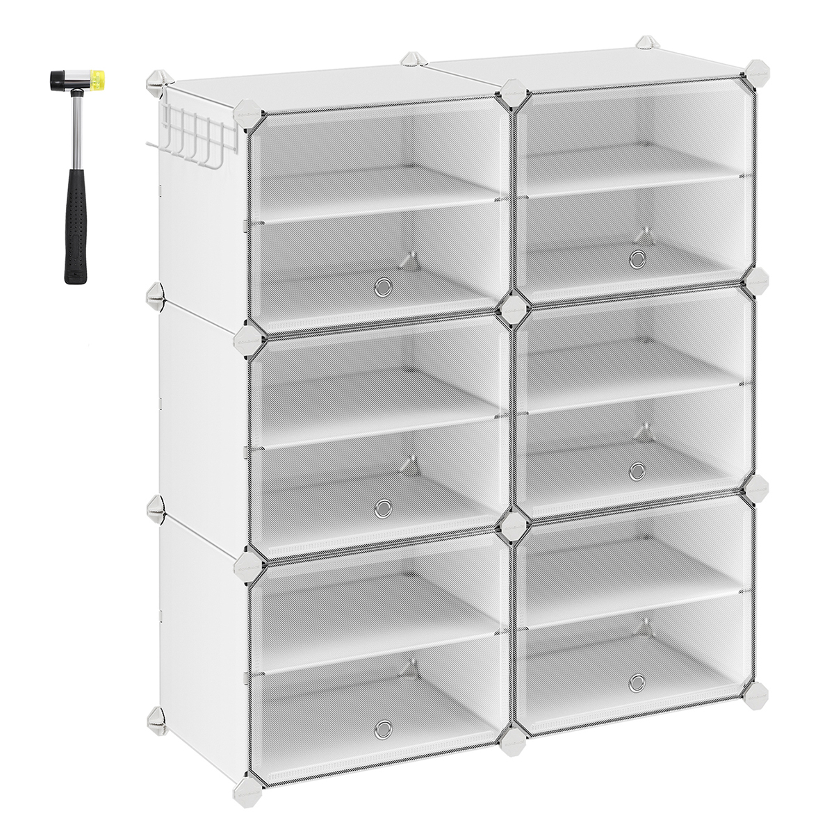 SONGMICS Scarpiera in Plastica, 6 Scomparti, Scarpiera Modulare, Scaffale Modulare in Plastica, 30 x 40 x 30 cm per Cubo, con Anta, Struttura in Acciaio, Pannelli in Plastica, Bianco/Nero/Grigio