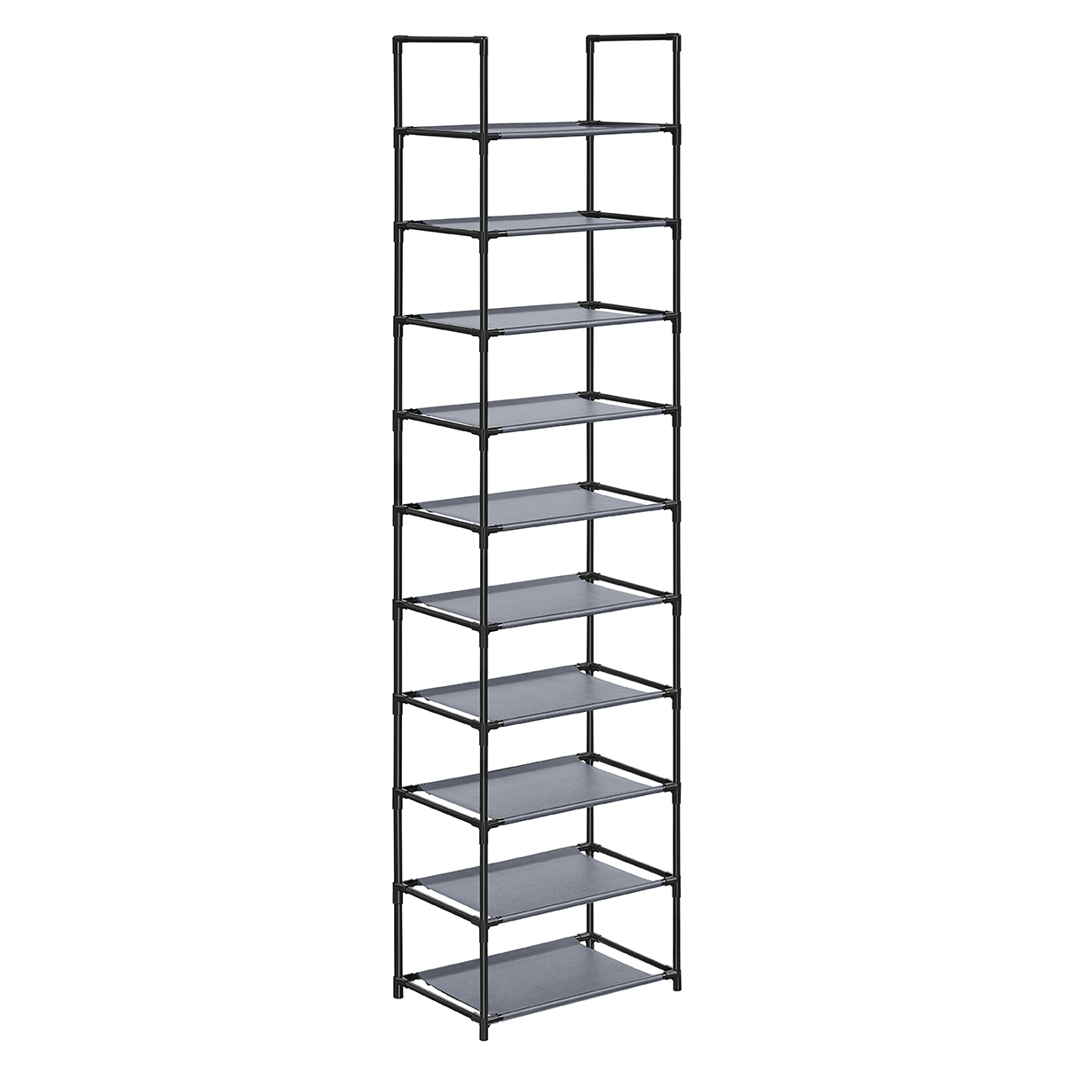 SONGMICS Scarpiera, Organizer per Scarpe, 10 Ripiani, Scarpiera Stretta Aperta, 28 x 45 x 173 cm, Struttura in Metallo, Ripiani in Tessuto Non Tessuto, per Corridoio, Camera da Letto, Grigio/Nero