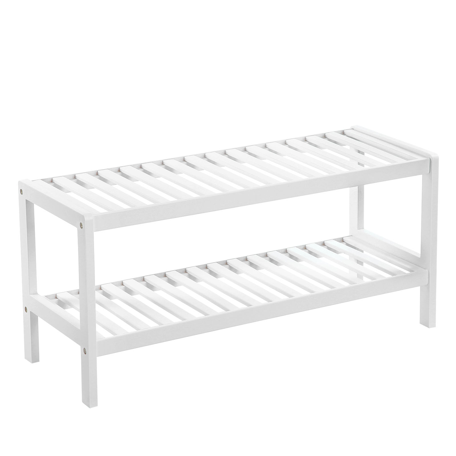 SONGMICS Scarpiera, panca per scarpe in bambù a 2 livelli per ingresso, soggiorno, bagno, 70 x 26 x 33 cm, bianco