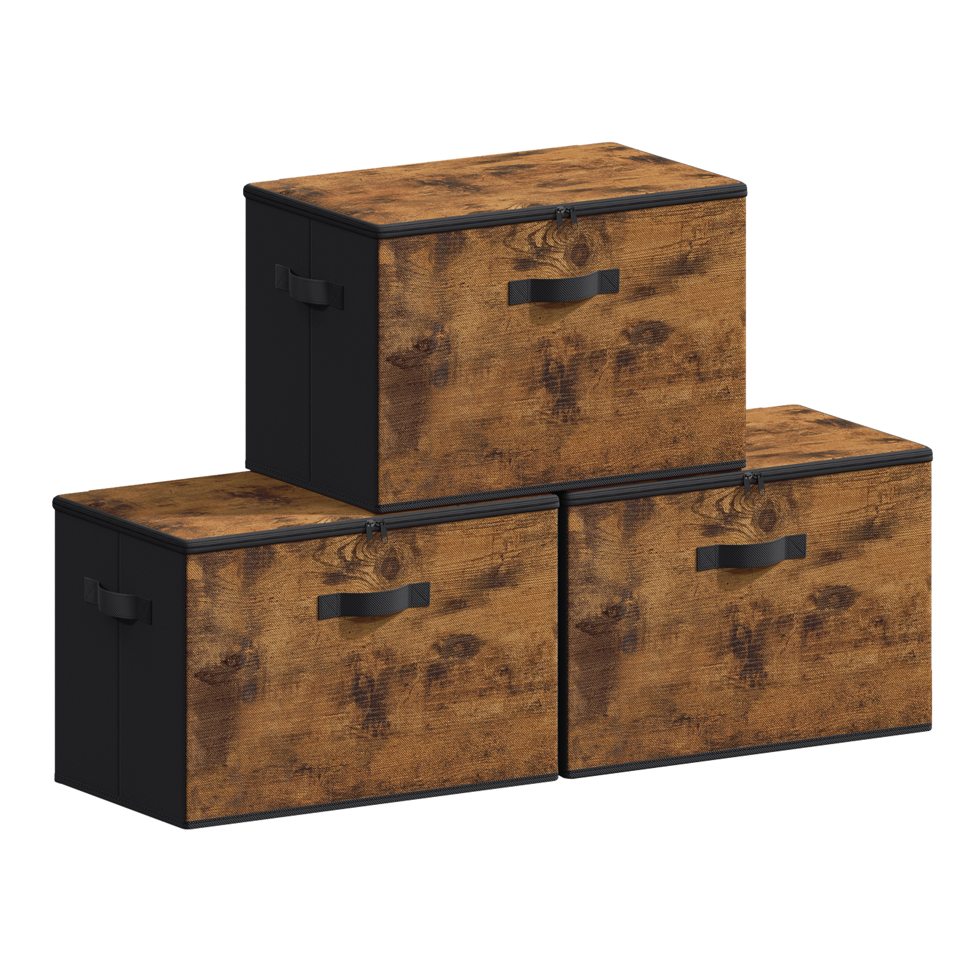 SONGMICS Scatole pieghevoli per riporre, set di 3/6 organizer in scatole con coperchio e manici, per abbigliamento, 50 x 30 x 30 cm, tessuto non tessuto, marrone rustico