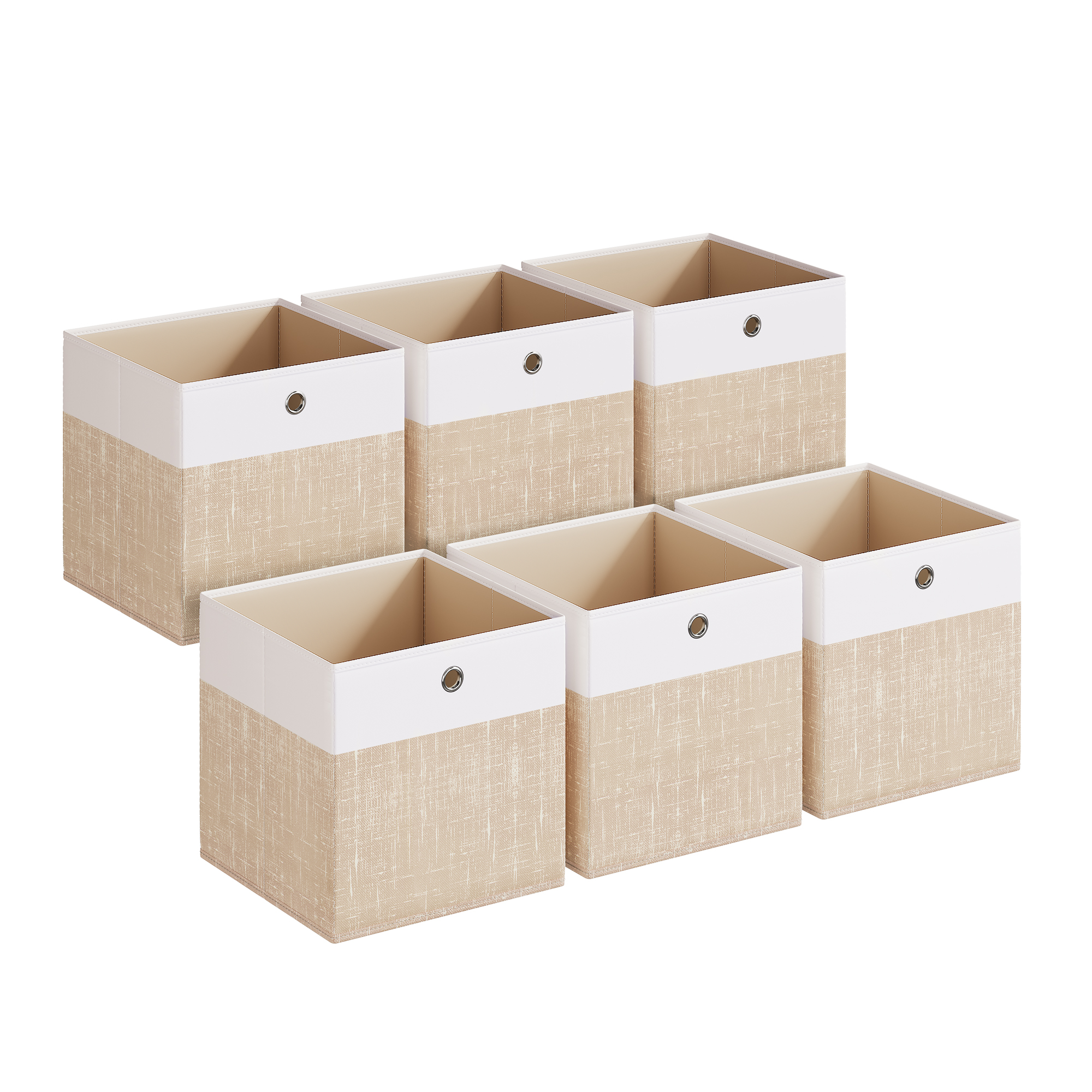 SONGMICS Scatole Portaoggetti, Set da 6, Contenitori in PP, Inodore, Scatole Pieghevoli, Scatole in Tessuto per Scaffale a Cubi, 30 x 30 x 30 cm, Bianco Nuvola e Beige Sabbia/Bianco Nuvola e Grigio
