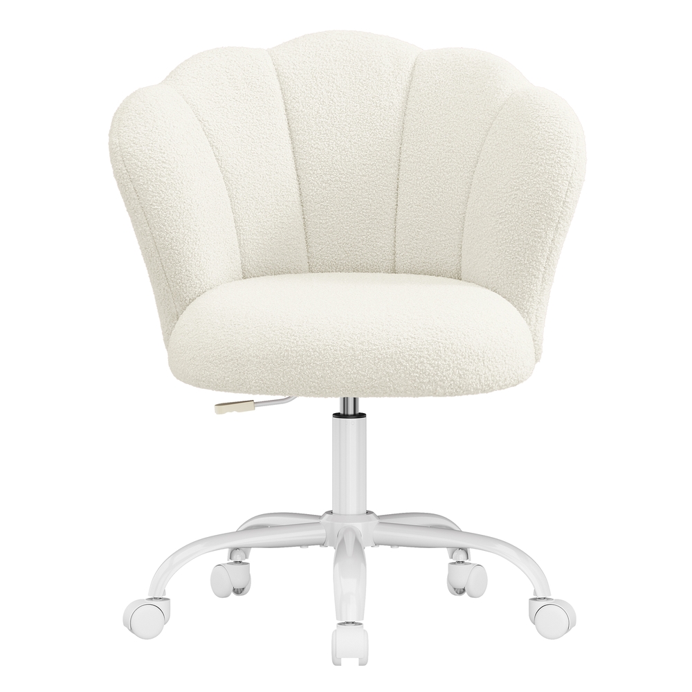 SONGMICS Sedia da Ufficio Girevole a 360°, Sedia Vanity Imbottita, Tessuto Morbido, Supporta fino a 110 kg, Schienale a Forma di Petalo, Altezza Regolabile, per Soggiorno e Camera da Letto, Bianco