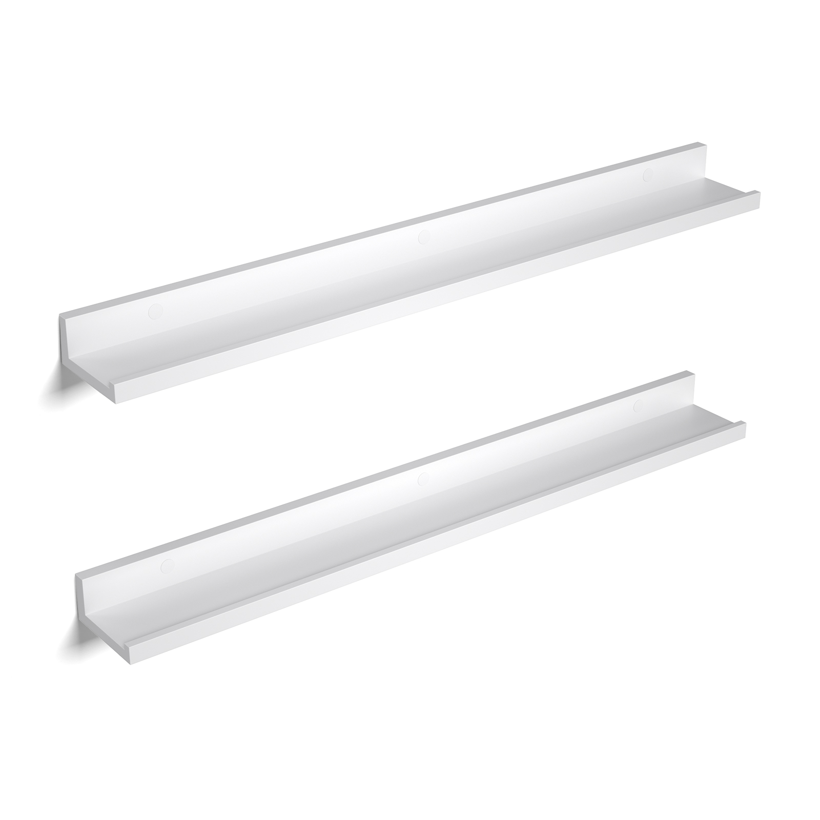 SONGMICS Set di 2 mensole da parete, 2 mensole sospese con finitura lucida, 60 x 10 cm/80 x 10 cm, per cornici e libri, da utilizzare in soggiorno, bagno, cucina, facile da montare, bianco