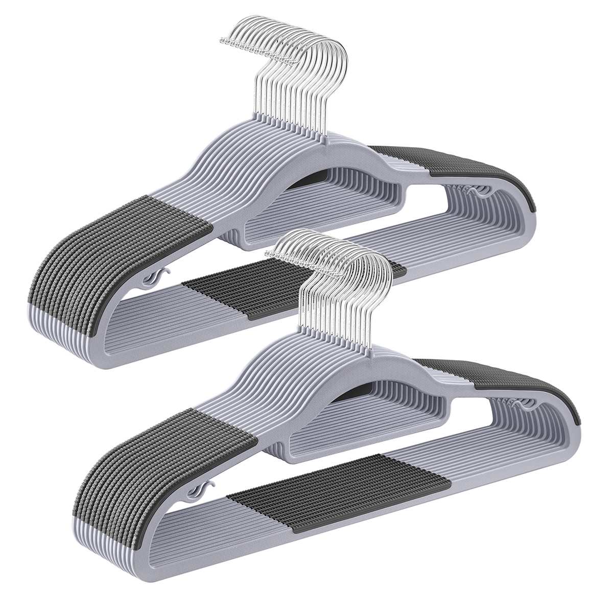 SONGMICS Set di 30 grucce, grucce in plastica, antiscivolo, salvaspazio, spessore 0,5 cm, lunghezza 42 cm, gancio argento girevole a 360° ° , Grigio chiaro e grigio scuro