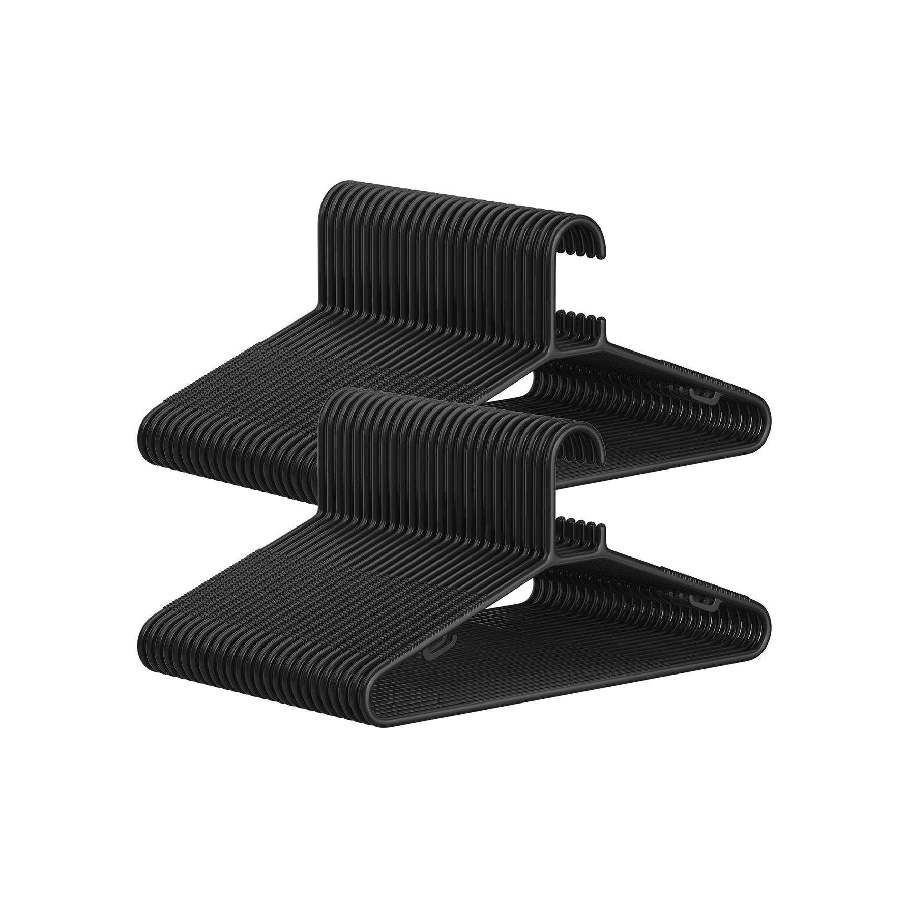 SONGMICS Set di 50 grucce in plastica, grucce salvaspazio, grucce leggere, per pantaloni, cappotti, vestiti, nero/bianco