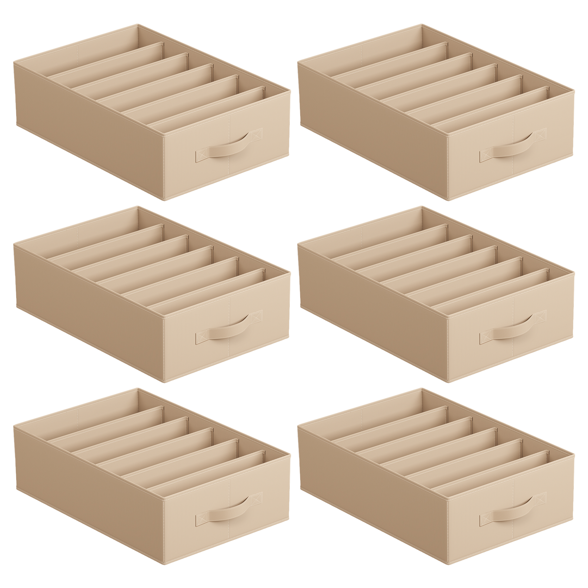 SONGMICS Set di 6 Organizer per Cassetti, Organizer Pieghevoli a 6 Scomparti per Armadio, 42 x 30 x 17 cm, per Pantaloni, Abiti, Beige Sabbia/Bianco Nuvola