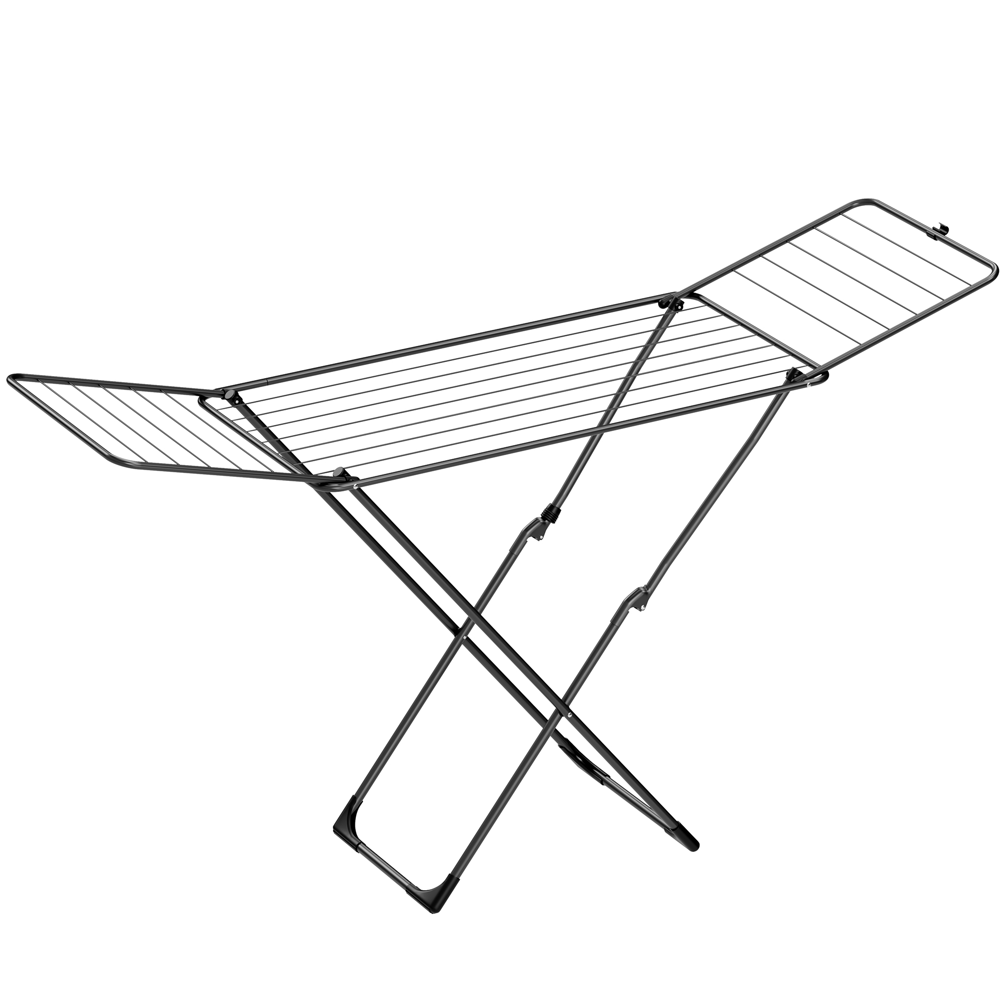 SONGMICS Stendibiancheria, Stendibiancheria in Metallo, Pieghevole, Salvaspazio, Verticale, con Ali, per Interni ed Esterni, Biancheria da Letto, Nero