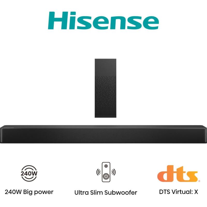 SOUNDBAR + SUBWOOFER HISENSE HS2100 2.1 canali, Potenza Max 240 W, Cassa wireless, NERO