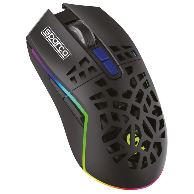 Sparco SPWMOUSE Mouse Gaming Wireless 4800 DPI 7 Pulsanti RGB Design Ergonomico Mano Destra colore Nero