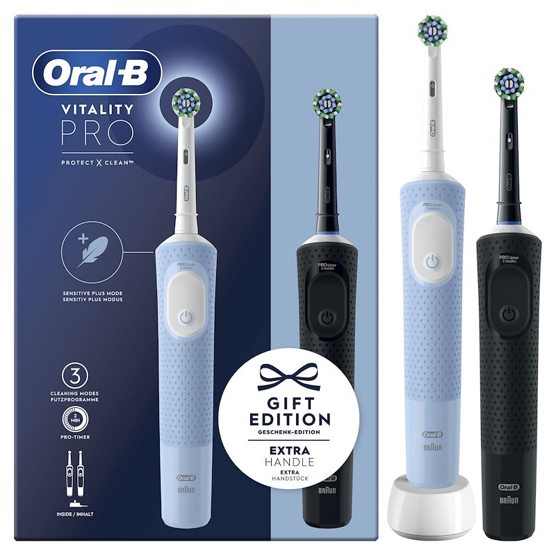 Spazzolino elettrico ORAL-B VITALITY PRO DUO GIFT EDITION, 3 programmi, Azzurro e Nero