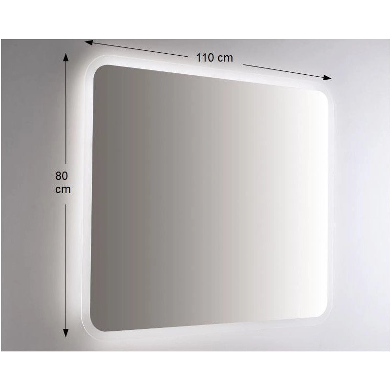 Specchio da Parete Retroilluminato a LED 110X80 spessore 4 mm,cm con Angoli Arrotondati 7mm""