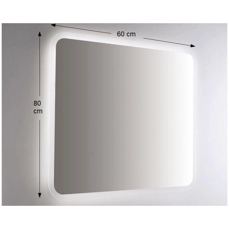 Specchio da Parete Retroilluminato a LED 60x80 spessore 4 mm,cm con Angoli Arrotondati 7mm