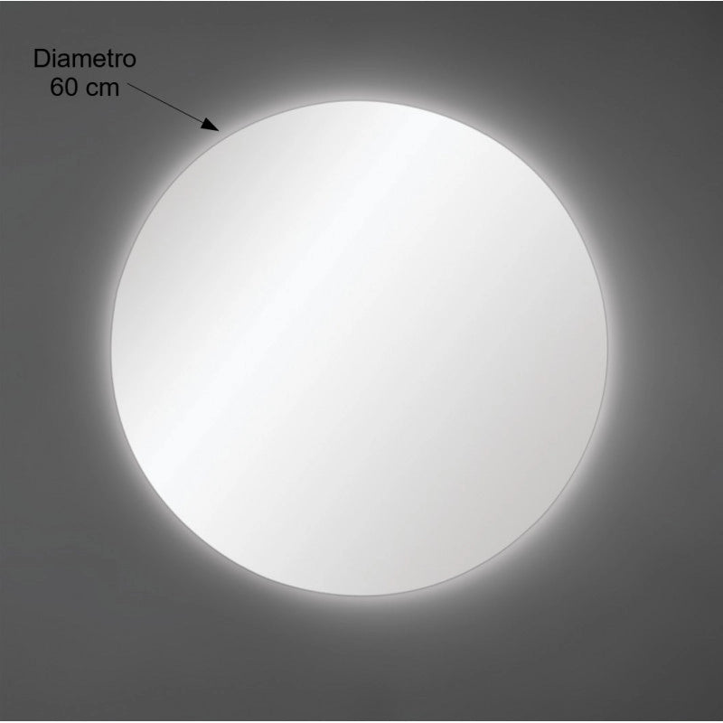 Specchio da Parete Rotondo Diametro 60 cm spessore 4mm con Illuminazione LED"" Specchio da Parete Rotondo Diametro 60 cm spessore 4mm con Illuminazione LED""