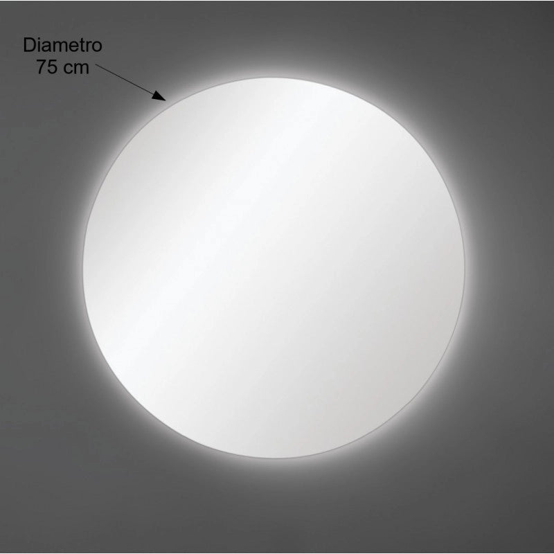 Specchio da Parete Rotondo Diametro 75 cm spessore 4mm con Illuminazione LED