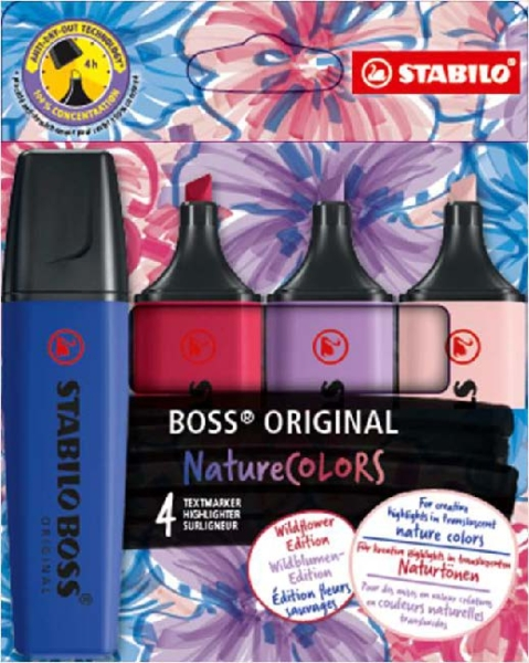 Stabilo Boss Naturecolors Wildflower Edition Confezione da 4 pennarelli - Larghezza del tratto tra 2 e 5 mm - Inchiostro a base d'acqua - Colori: blu navy cipria lilla grigiastro e rosso bordeaux Stabilo Boss Naturecolors Wildflower Edition Confezione da 4 pennarelli - Larghezza del tratto tra 2 e 5 mm - Inchiostro a base d'acqua - Colori: blu navy cipria lilla grigiastro e rosso bordeaux