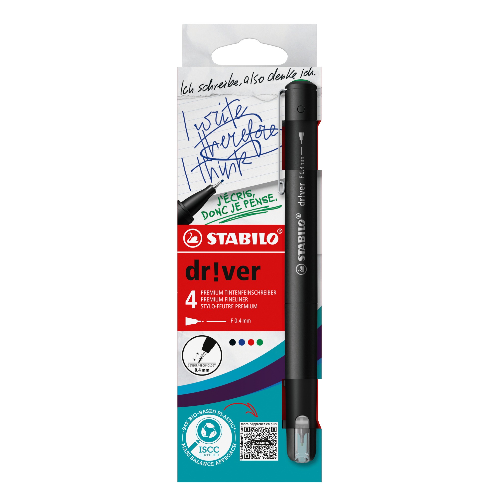 STABILO dr!ver penna tecnica Fine Nero Blu Verde Rosso 4 pz