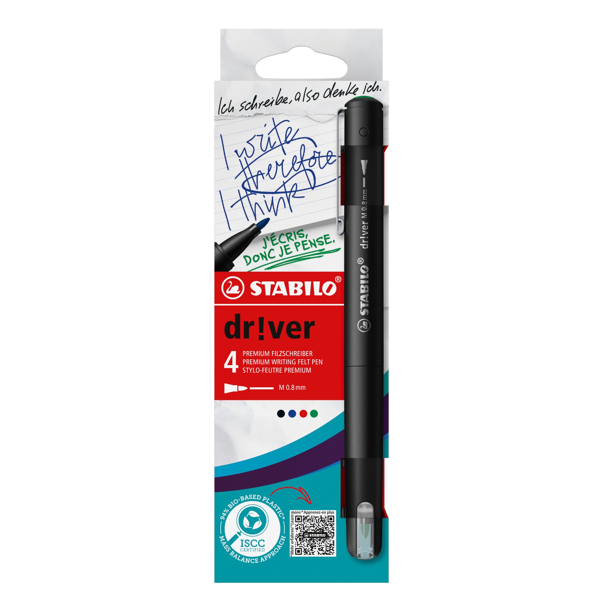 STABILO dr!ver penna tecnica Medio Nero Blu Verde Rosso 4 pz STABILO dr!ver penna tecnica Medio Nero Blu Verde Rosso 4 pz