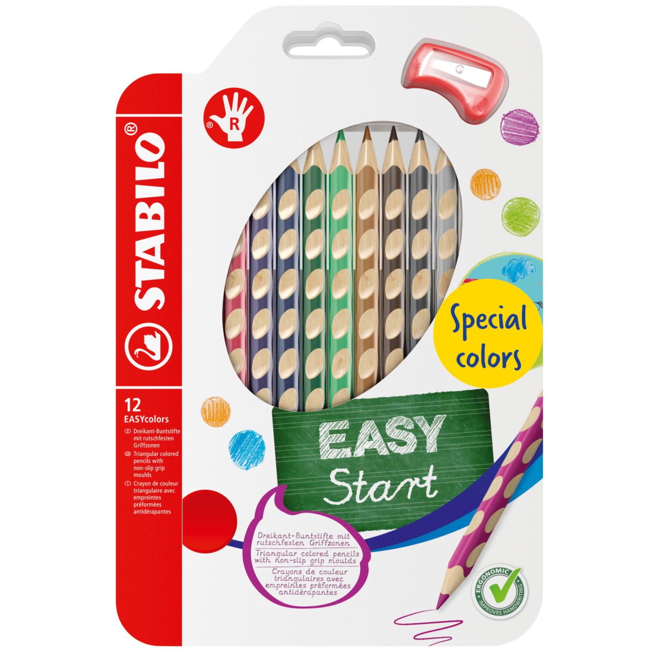 STABILO EASYcolors R Blu viola Marrone Carmine Verde smeraldo Oro Verde Grigio Blu marino Ocra Argento Bianco Giallo verde 12 pz