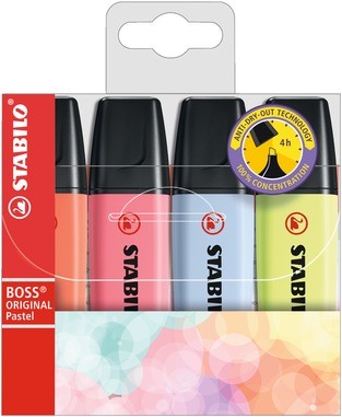 STABILO Evidenziatore - BOSS ORIGINAL Pastel - Astuccio da 4 - Rosso Corallo Fior di Ciliegio Azzurro Nuvola Lime STABILO Evidenziatore - BOSS ORIGINAL Pastel - Astuccio da 4 - Rosso Corallo Fior di Ciliegio Azzurro Nuvola Lime