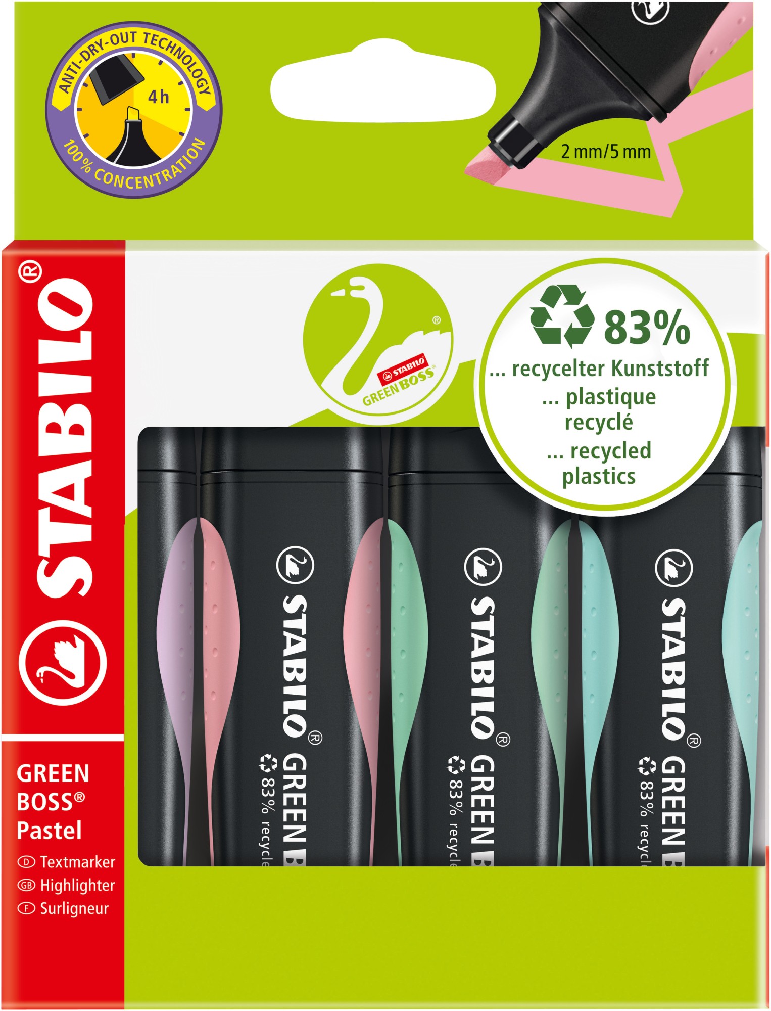STABILO GREEN BOSS evidenziatore 4 pz Punta smussata Verde Menta Rosa Viola