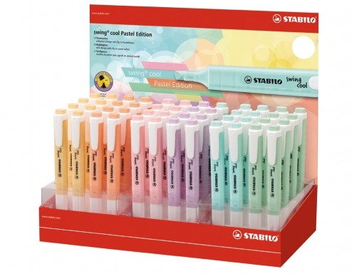Stabilo Swing Cool Pastel dispenser da 48 pennarelli fluorescenti - Corpo piatto - Punta smussata - Linea tra 1 e 4 mm - Inchiostro a base acqua - Colori assortiti Stabilo Swing Cool Pastel dispenser da 48 pennarelli fluorescenti - Corpo piatto - Punta smussata - Linea tra 1 e 4 mm - Inchiostro a base acqua - Colori assortiti