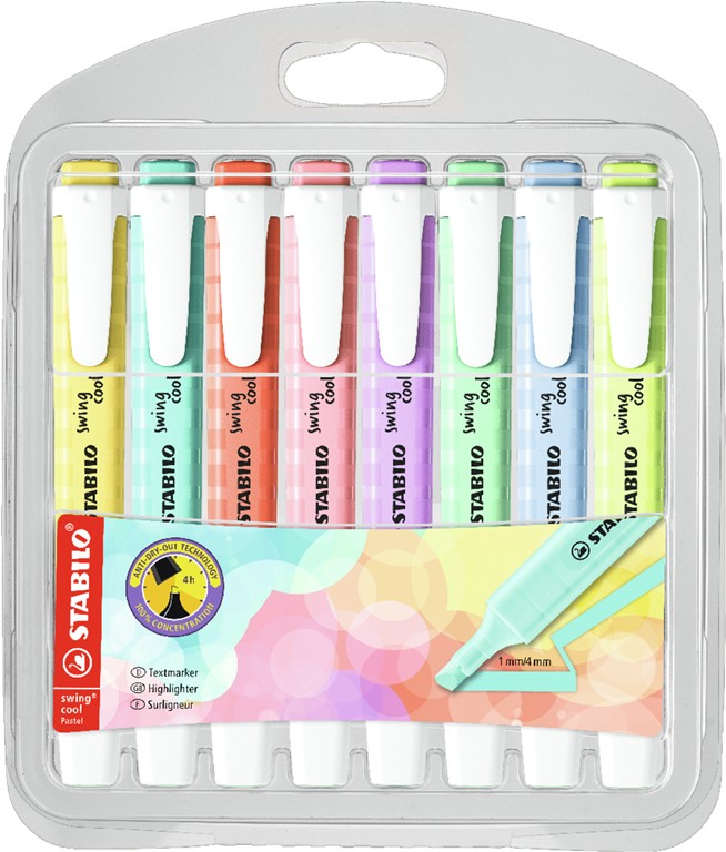 STABILO swing cool Pastel evidenziatore 8 pz Punta smussata Colori assortiti STABILO swing cool Pastel evidenziatore 8 pz Punta smussata Colori assortiti