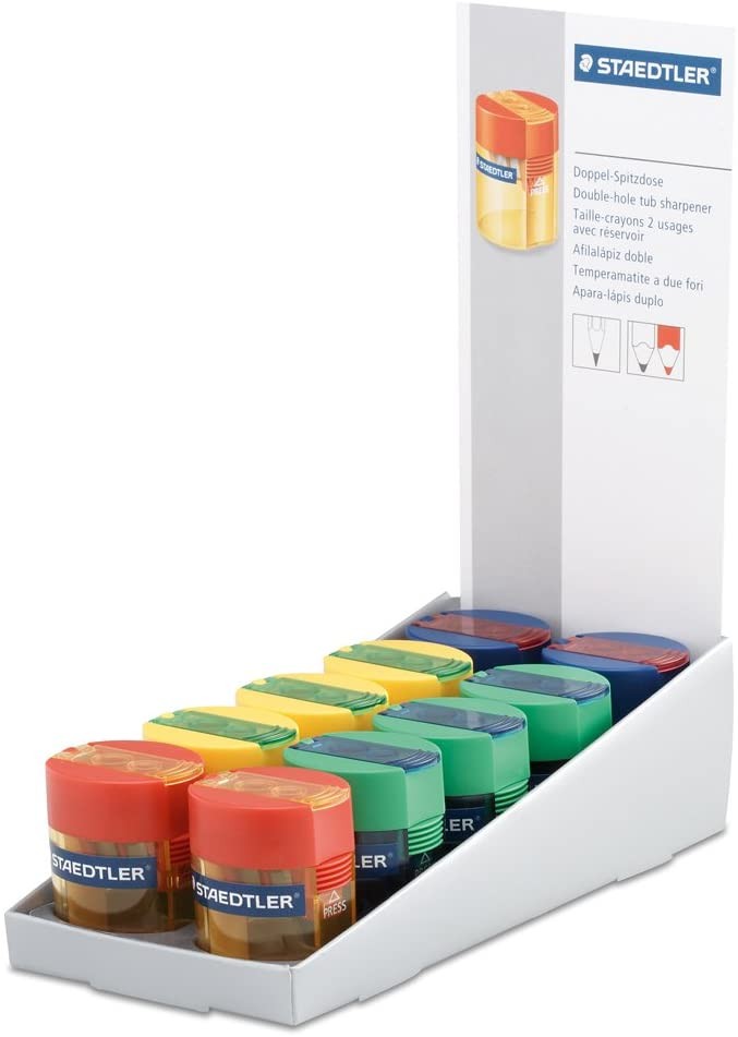 Staedtler 512 006 temperamatite con deposito 1 pezzo - Fino a 82 mm e 102 mm - 2 fori - Angolo di affilatura 23º Staedtler 512 006 temperamatite con deposito 1 pezzo - Fino a 82 mm e 102 mm - 2 fori - Angolo di affilatura 23º