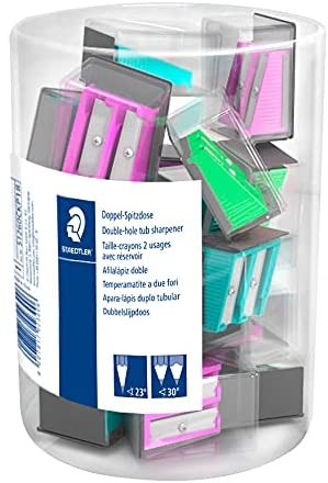 Staedtler Espositore con 18 temperamatite in plastica - 2 fori - Angolo di affilatura 23° e 30° - Colori assortiti Staedtler Espositore con 18 temperamatite in plastica - 2 fori - Angolo di affilatura 23° e 30° - Colori assortiti